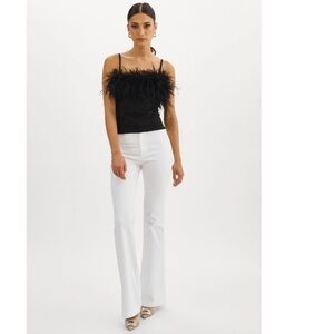 Lamarque Yarina Feather Trimmed Top Black Ostrich Feathers Size L